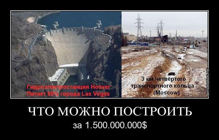 Юмор, смешные картинки: Россия, коррупция, Москва: Что можно построить за 1.5 млрд. долларов в США и в России - 3 км. 4-го кольца вокруг Москвы